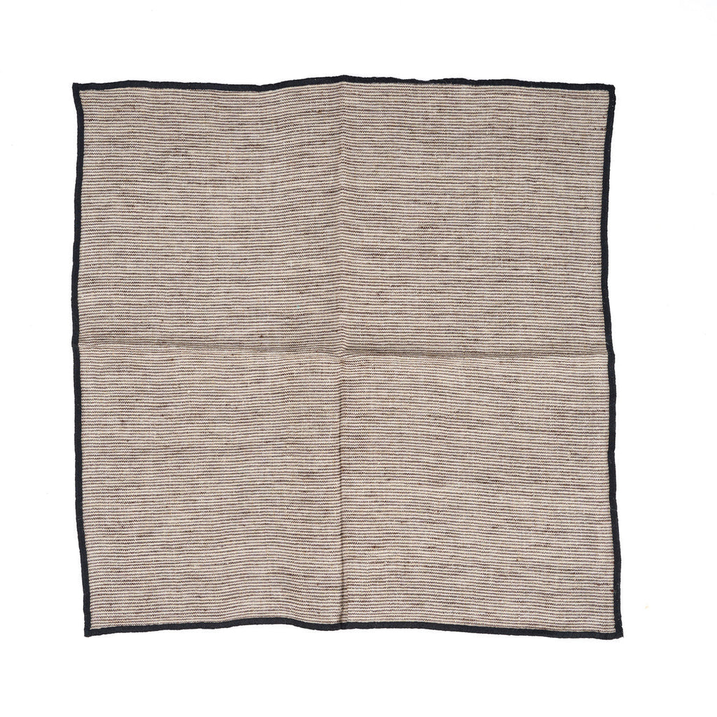 Serviette en lin naturel rayée bordure noire