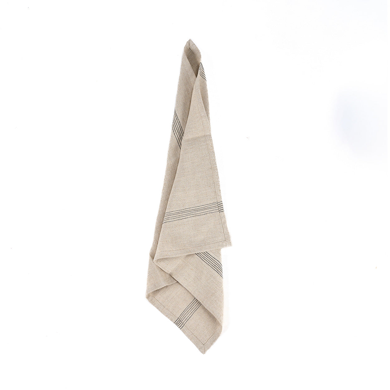 Serviette en lin naturel rayée noir beige pour table ou cuisine