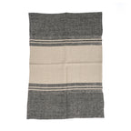 Torchon en lin naturel rayé bicolore beige et anthracite
