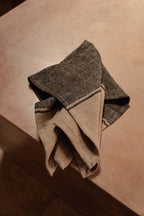 Torchon en lin naturel rayé bicolore beige et anthracite