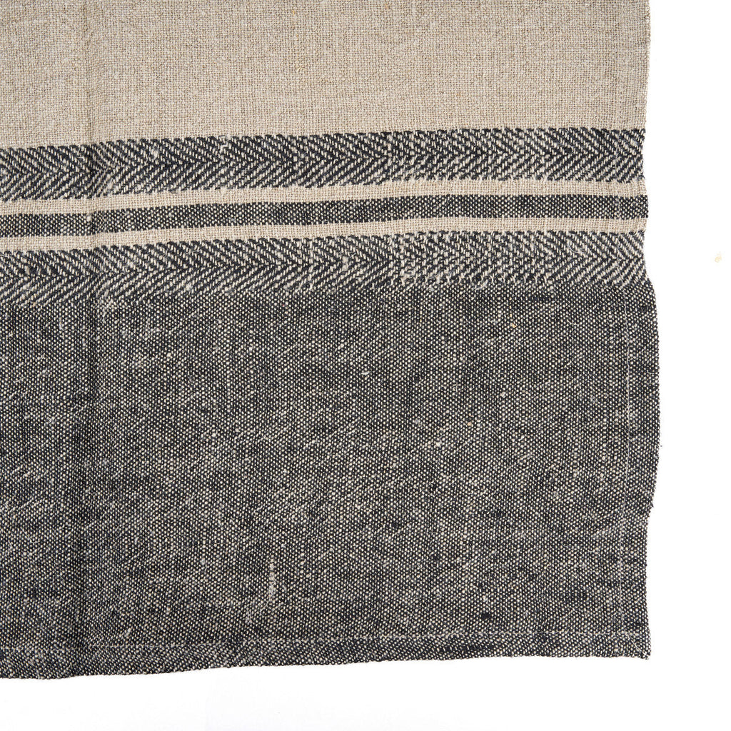 Torchon en lin naturel rayé bicolore beige et anthracite