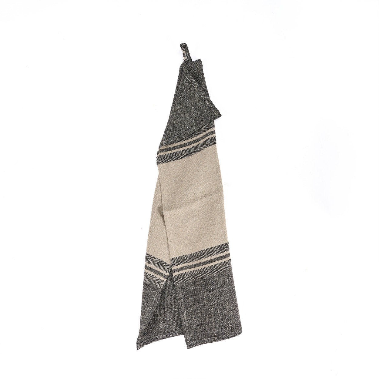 Torchon en lin naturel rayé bicolore beige et anthracite