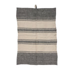 Torchon en lin naturel rayé bicolore beige et anthracite