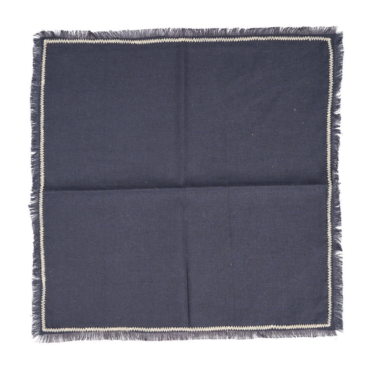 Serviette de table en lin noir naturel à franges et bordure écrue