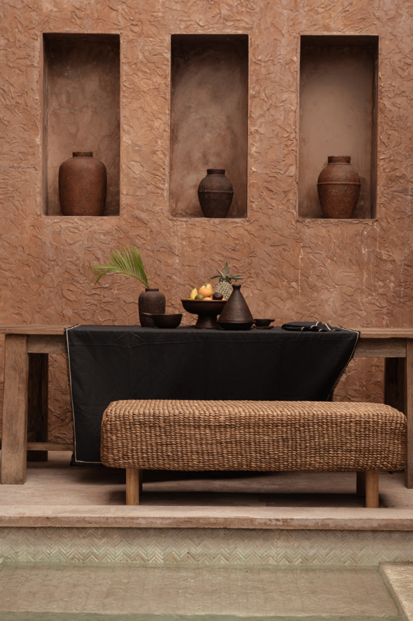 Nappe rectangulaire en lin noir naturel pour salle à manger – 150x250 cm