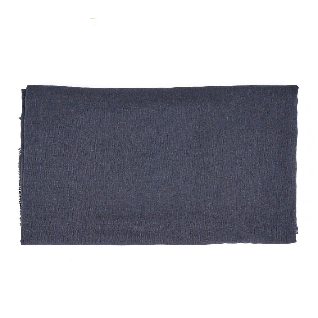 Nappe en lin bleu marine à franges artisanales – 150x300 cm