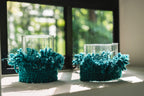 Photophore en coton tricoté – Aqua tressé – H11 cm