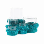 Photophore en coton tricoté – Aqua tressé – H11 cm