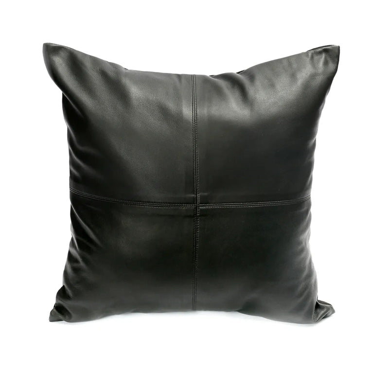 Housse de coussin carrée en cuir noir surpiqué - 40x40 cm