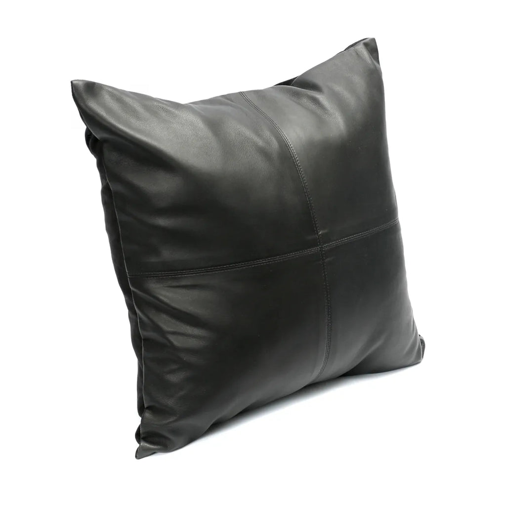 Housse de coussin carrée en cuir noir surpiqué - 40x40 cm
