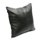 Housse de coussin carrée en cuir noir surpiqué - 40x40 cm