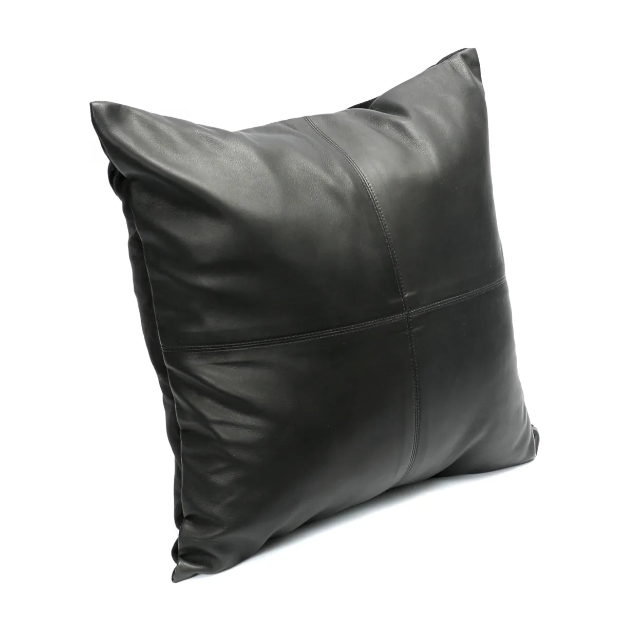 Housse de coussin carrée en cuir noir surpiqué - 40x40 cm