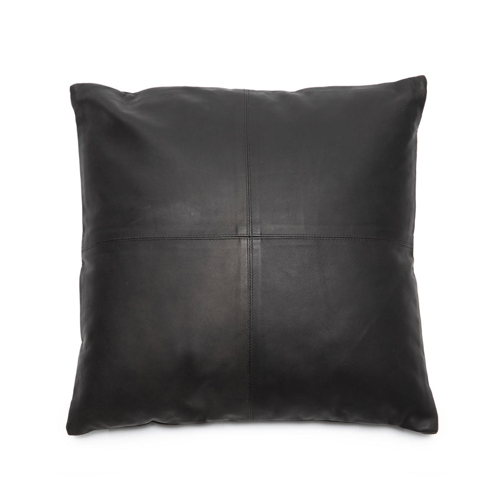 Housse de coussin carrée en cuir noir surpiqué - 40x40 cm