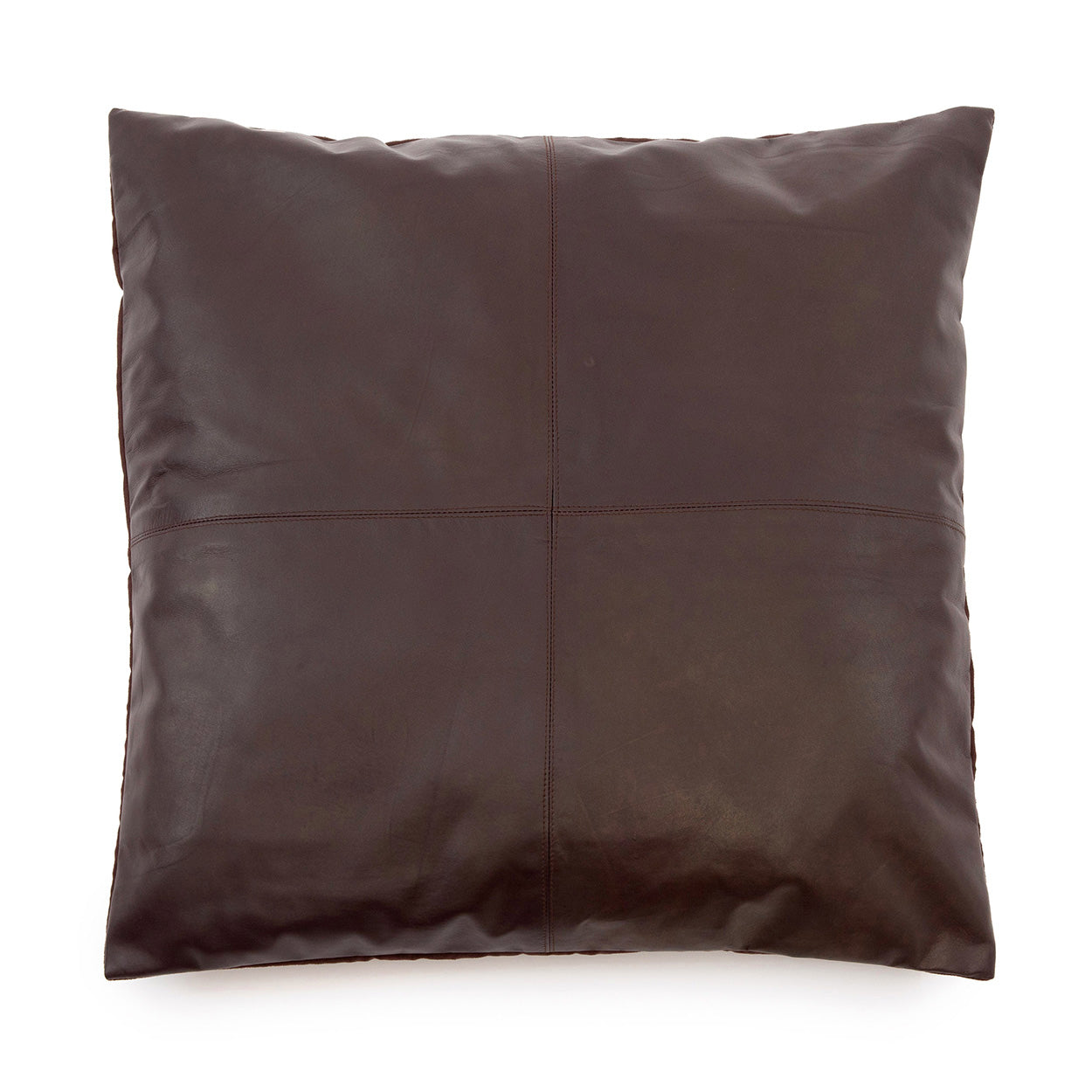 Housse de coussin cuir marron à panneaux - 60x60 cm