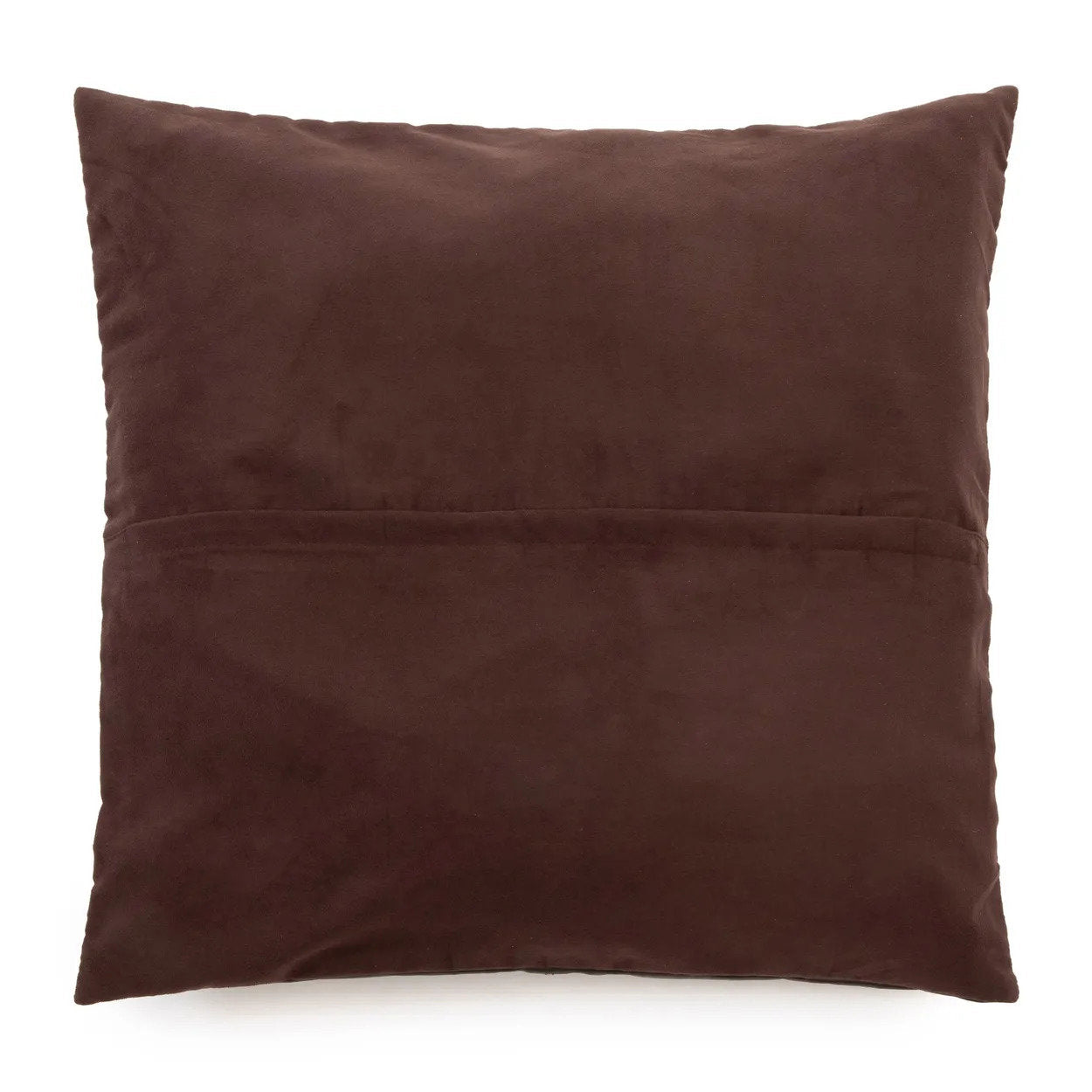 Housse de coussin cuir marron à panneaux - 60x60 cm