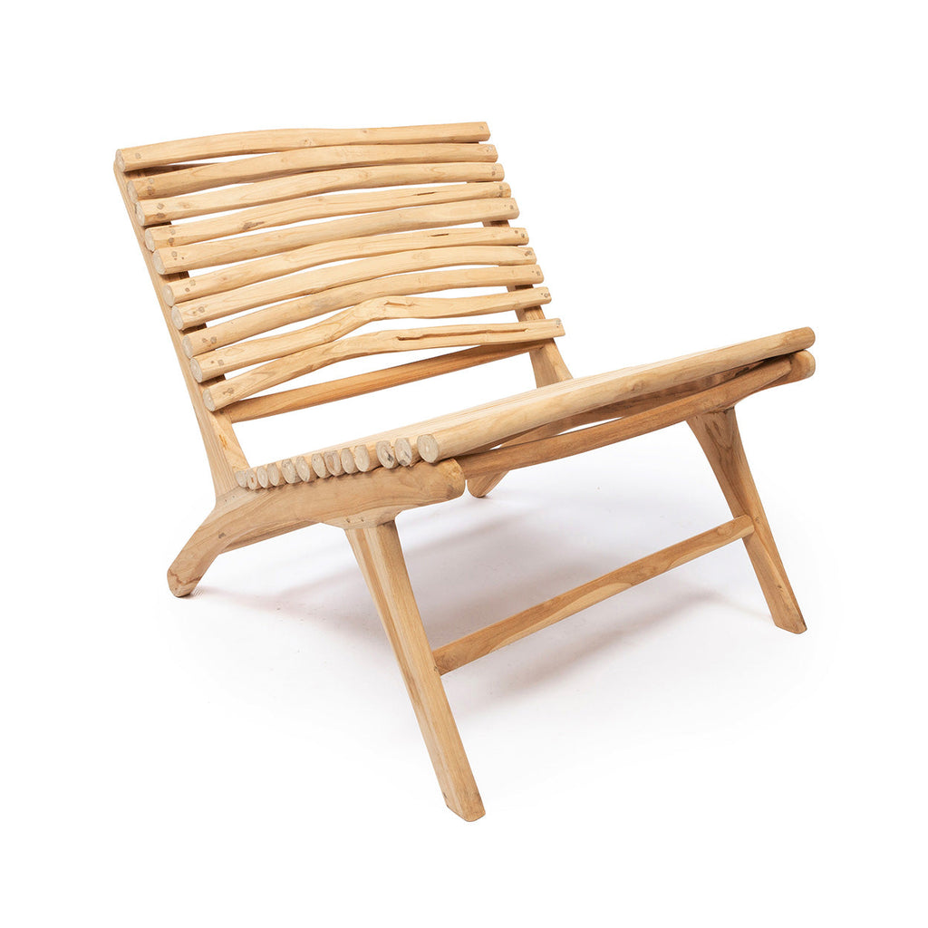 Fauteuil en teck naturel pour extérieur couvert structure ondulée – 85x65 cm