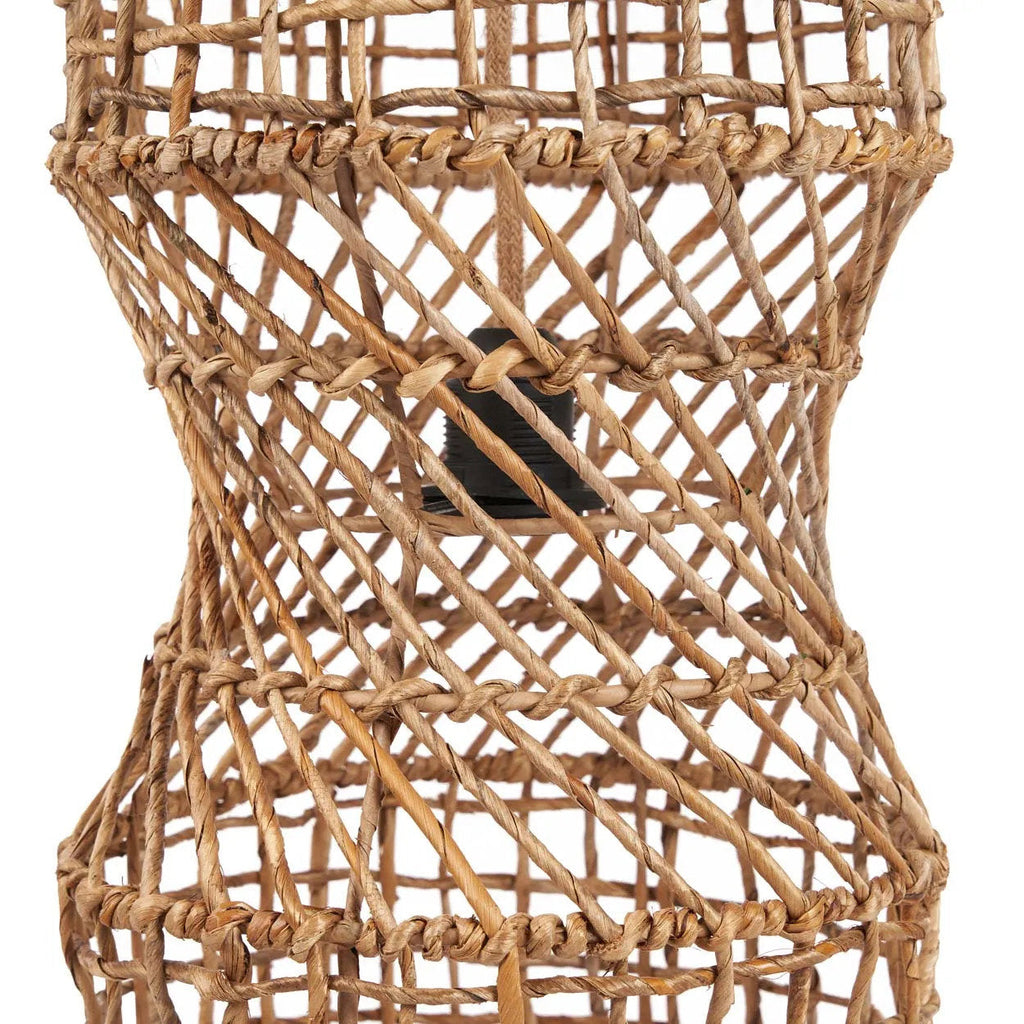 Suspension cylindrique en feuille de bananier tressée naturelle – H75 cm