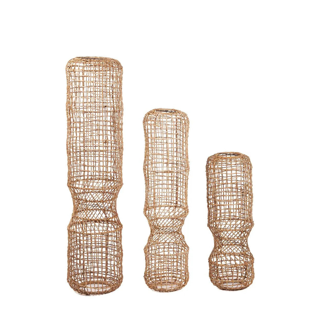Suspension cylindrique en feuille de bananier tressée naturelle – H100 cm