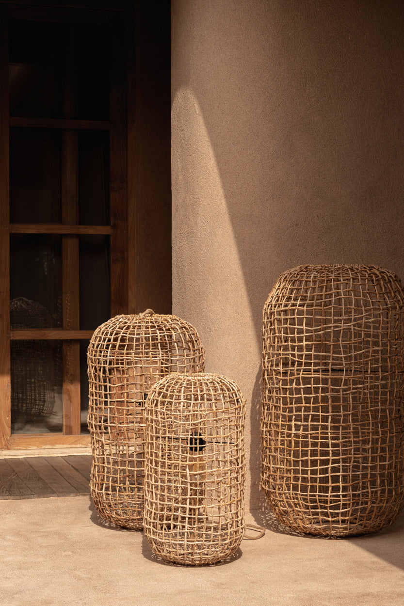 Suspension cylindrique en feuille de bananier tressée naturelle – Ø50 cm