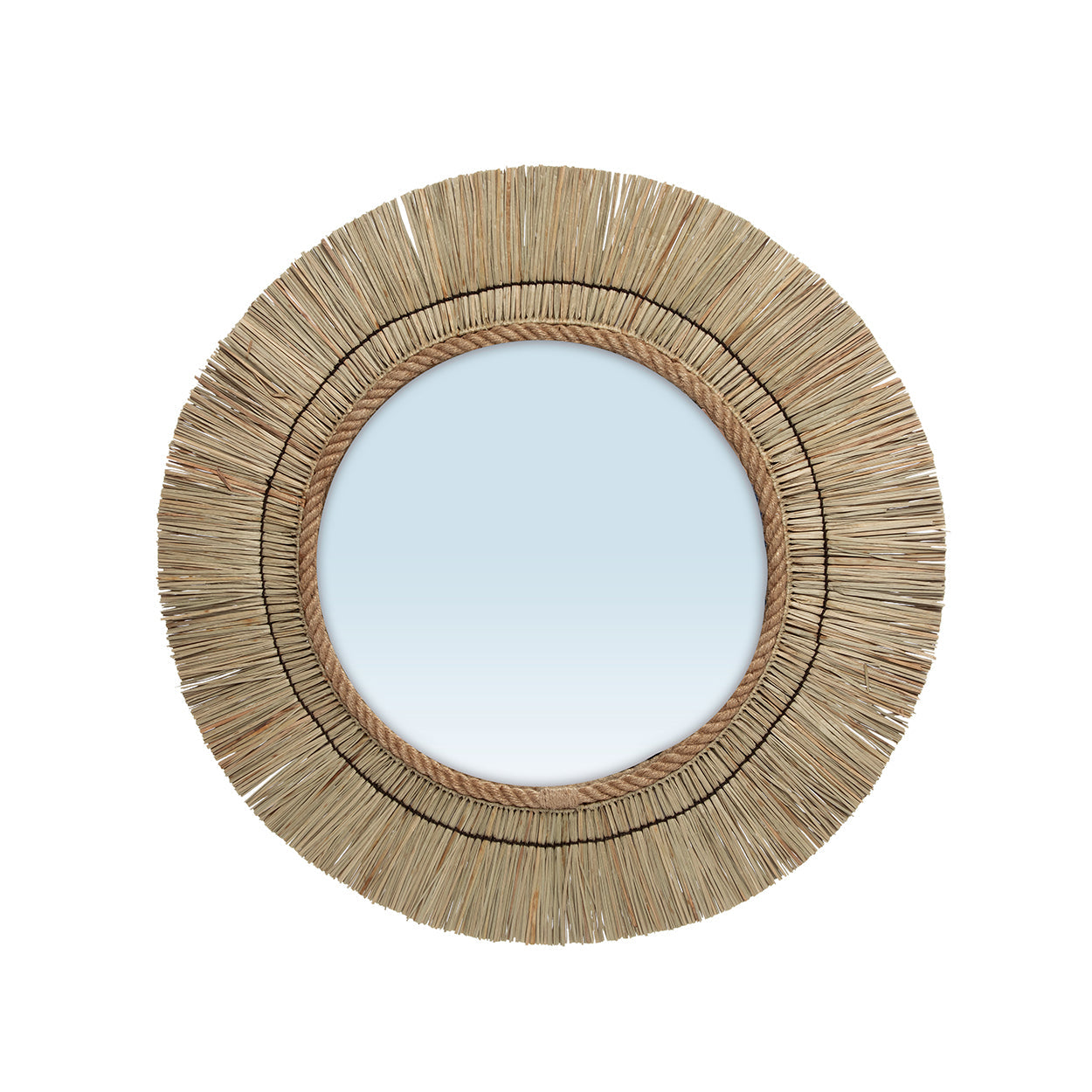 Miroir mural rond en herbe naturelle tressée avec corde en jute – Ø65 cm