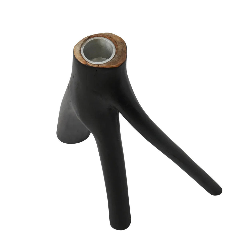 Porte-bougie sculptural noir en forme de brindilles naturelles