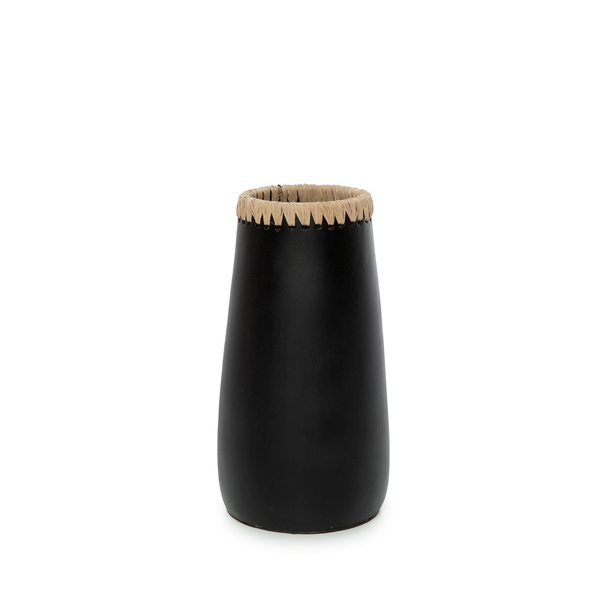 Vase décoratif en terre cuite et raphia noir 26 cm