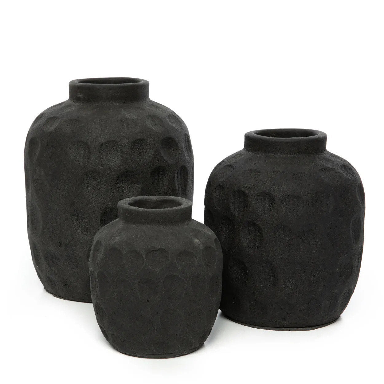 Vase en terre cuite noir 18 cm motif contemporain