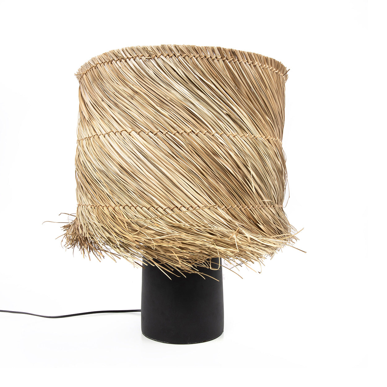 Lampe à poser cylindrique en paille tressée noir et naturel – H55 cm