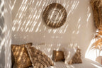 Déco murale ronde en raphia et macramé coton blanc