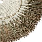 Déco murale ronde en raphia et macramé coton blanc