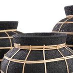 Vase rond en terre cuite et rotin noir naturel 33 cm