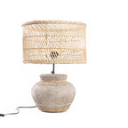 Lampe à poser effet béton et rotin tressé gris naturel – H48 cm