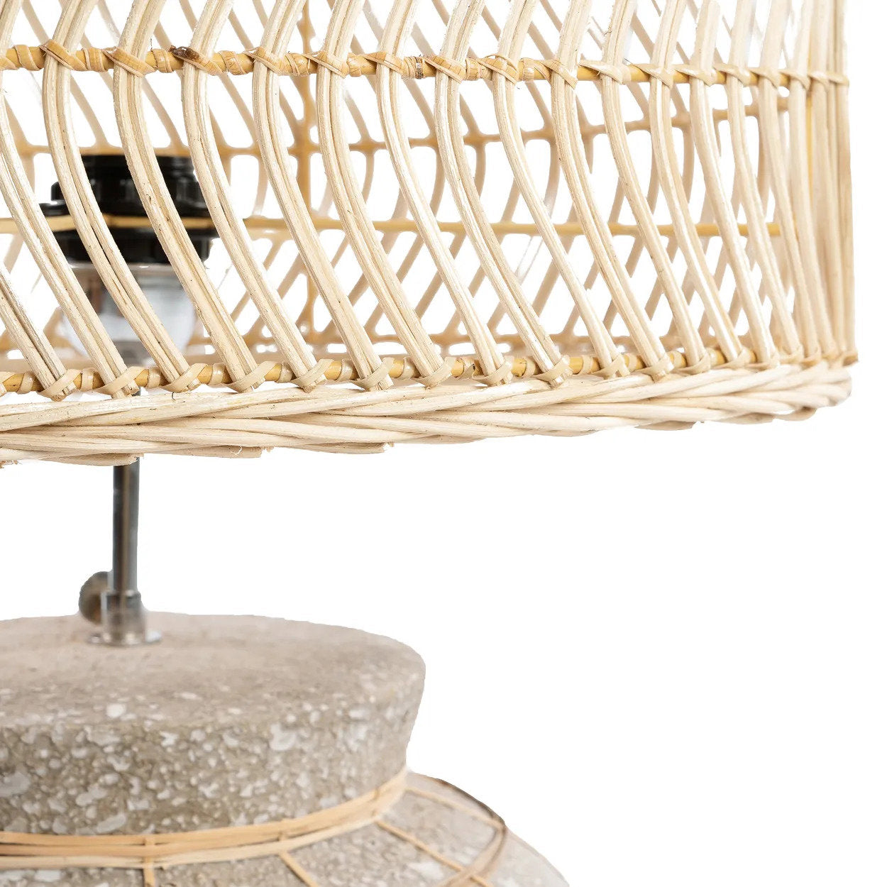 Lampe à poser effet béton et rotin tressé gris naturel – H48 cm