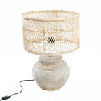 Lampe à poser effet béton et rotin tressé gris naturel – H48 cm