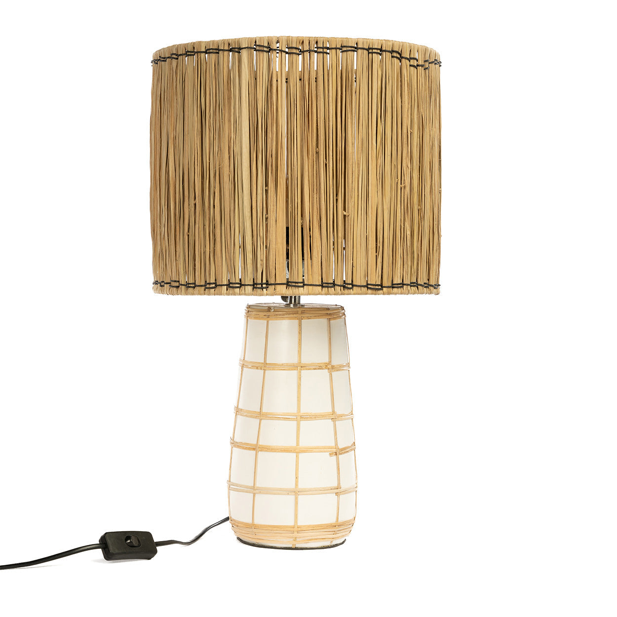 Lampe de table en terre cuite et herbe blanc naturel