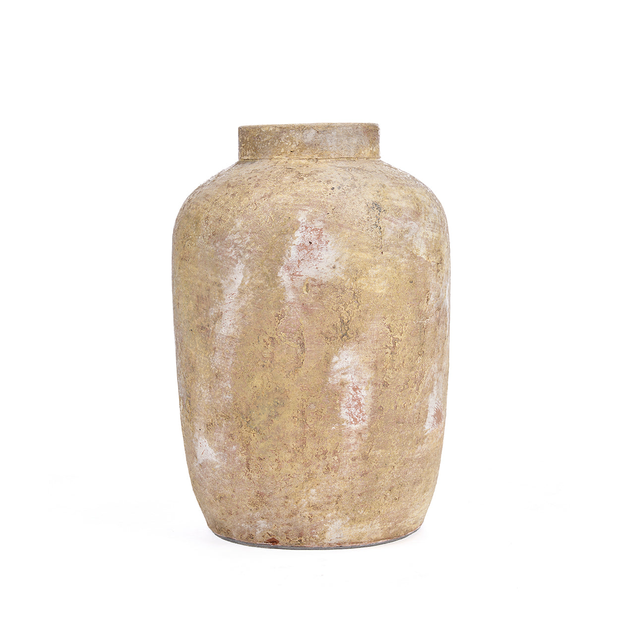 Vase décoratif en terre cuite patinée crème forme jarre – H30 cm - M