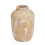Vase décoratif en terre cuite patinée crème forme jarre – H30 cm - M