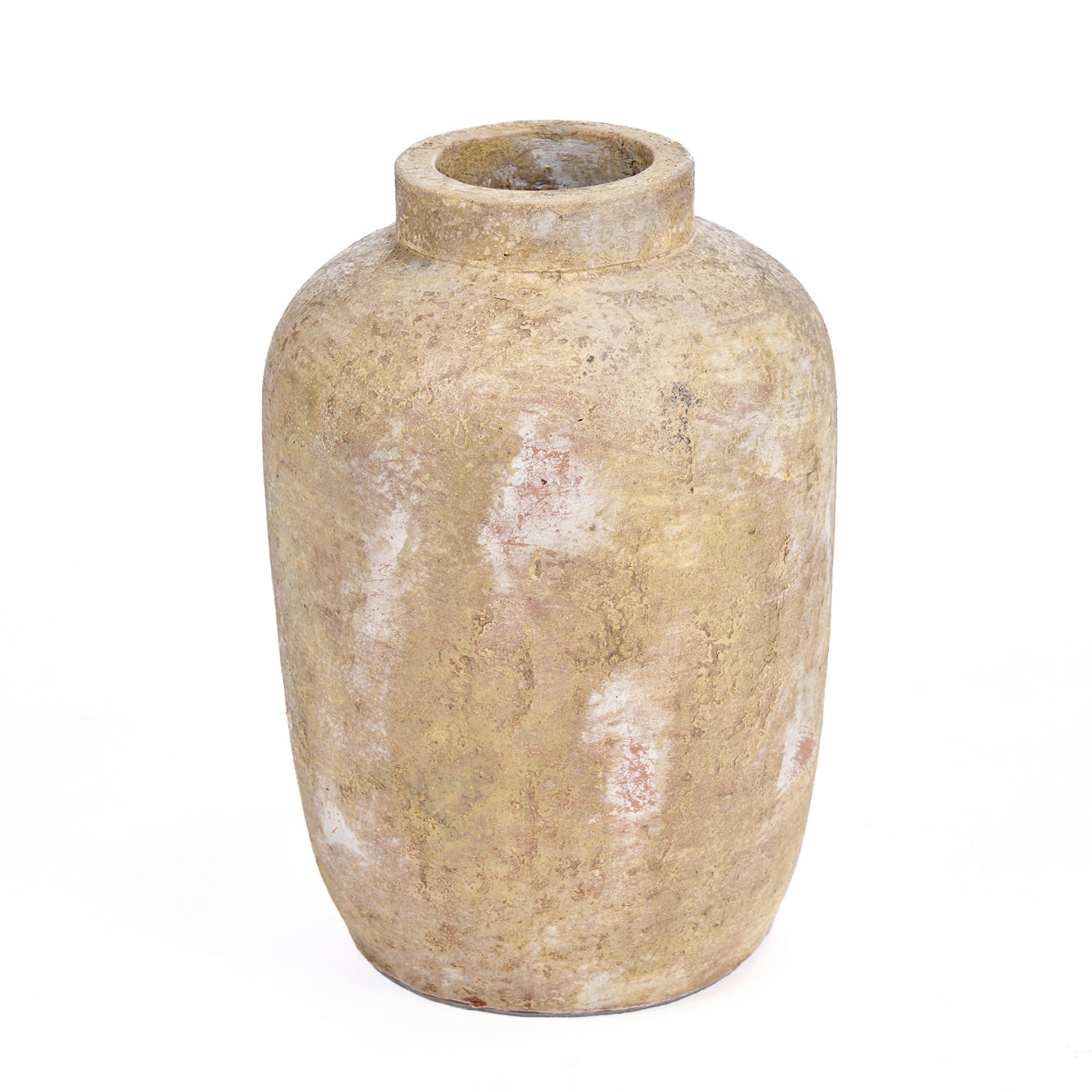 Vase décoratif en terre cuite patinée crème forme jarre – H30 cm - M