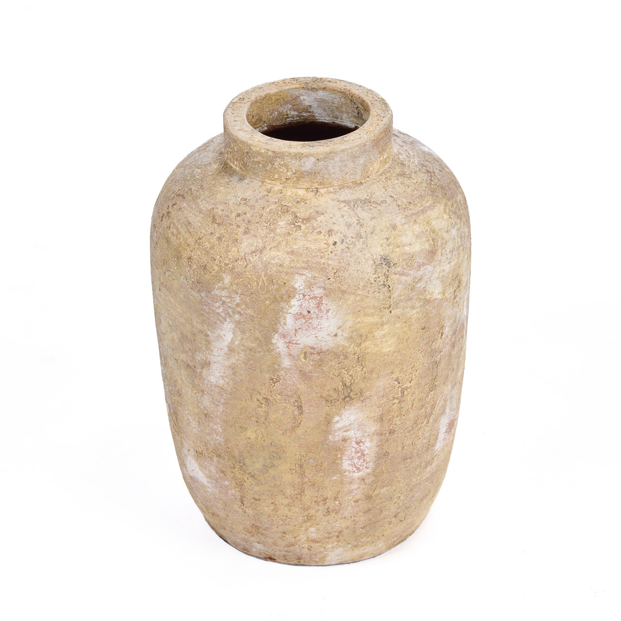 Vase décoratif en terre cuite patinée crème forme jarre – H30 cm - M