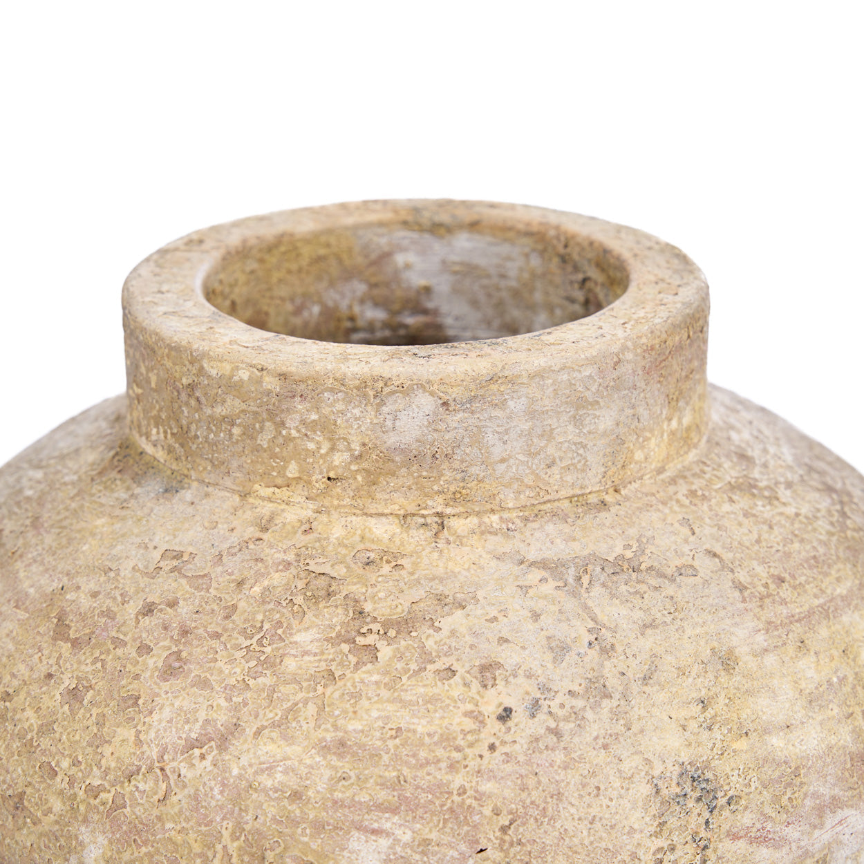 Vase décoratif en terre cuite patinée crème forme jarre – H30 cm - M
