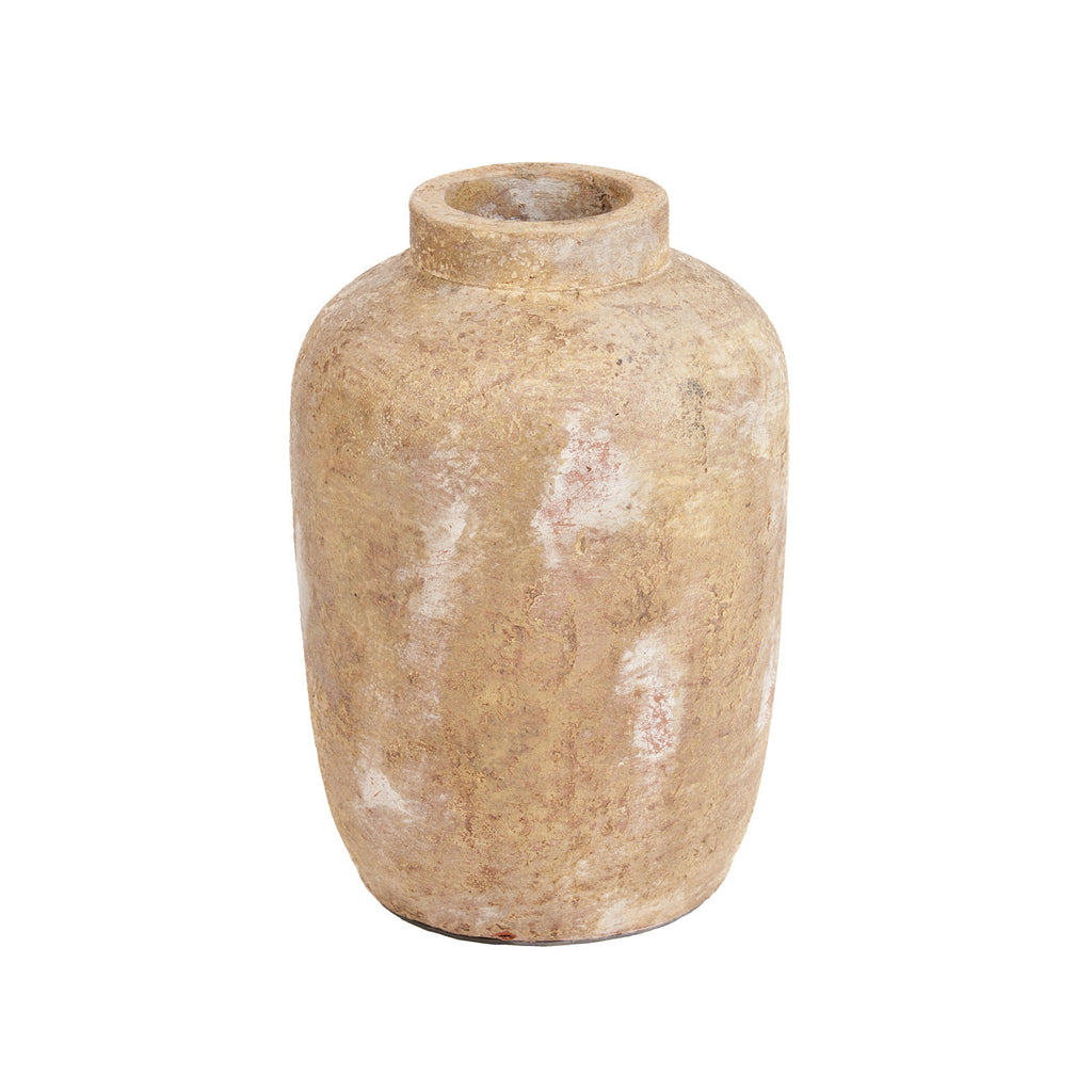 Vase décoratif en terre cuite patinée crème forme jarre – H30 cm - M