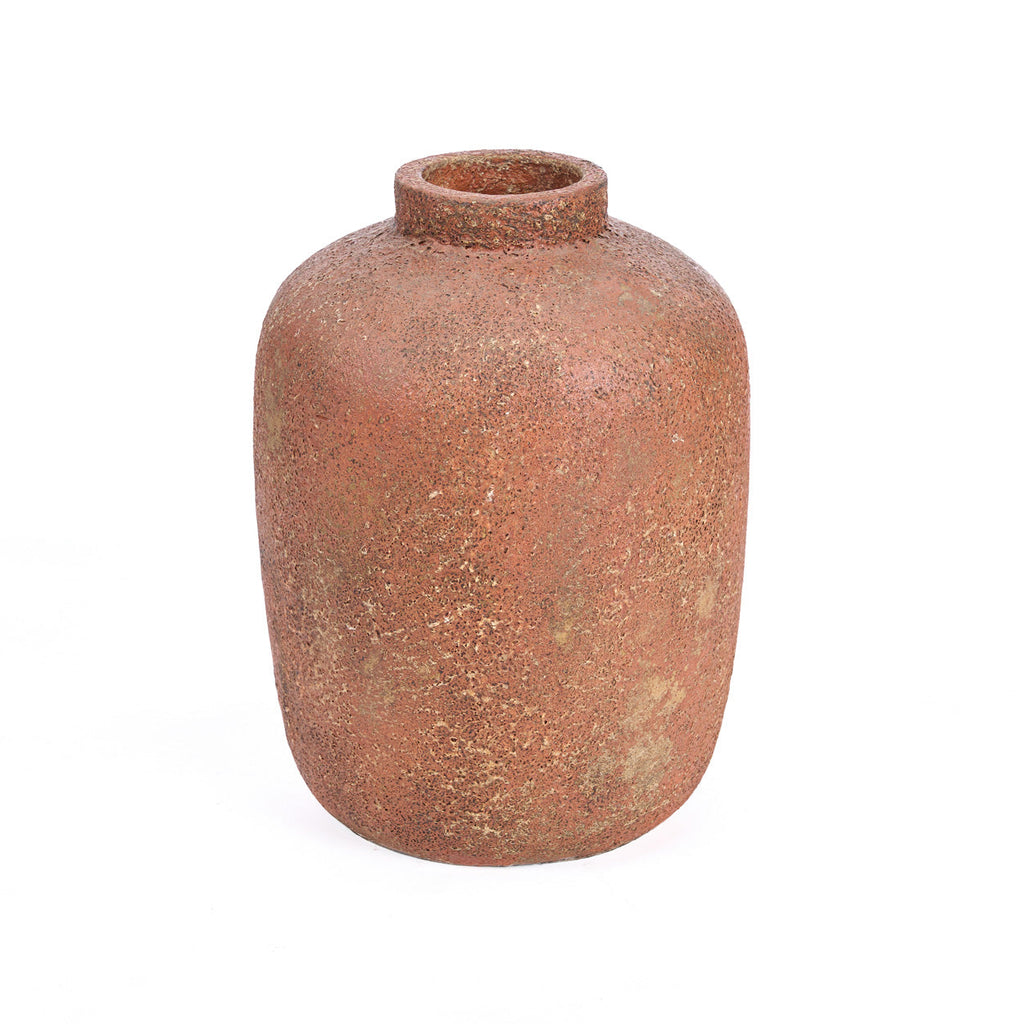 Vase en terre cuite texturée brun terracotta à col court – H40 cm - L