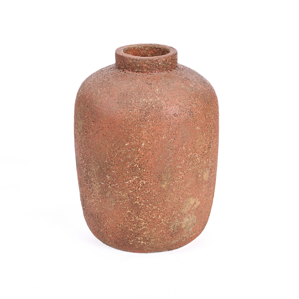 Vase en terre cuite texturée brun terracotta à col court – H40 cm - L