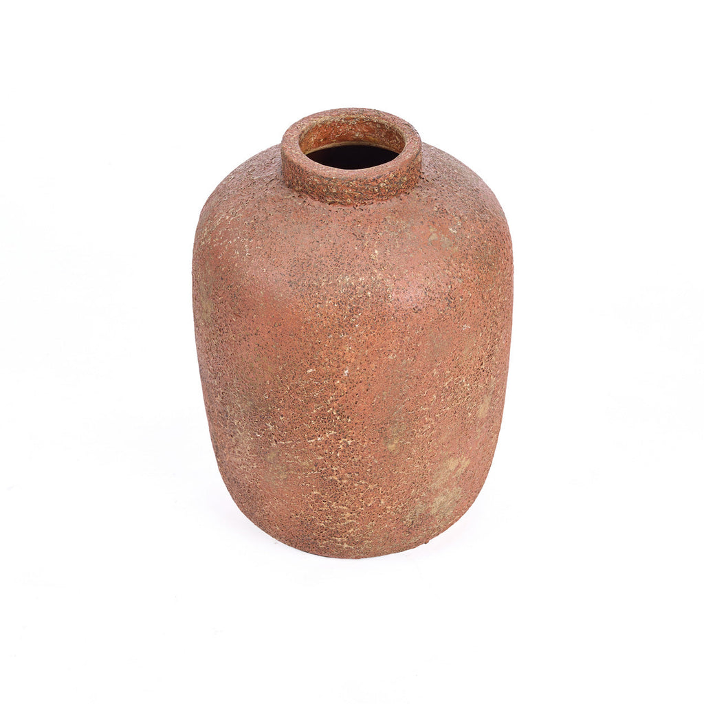 Vase en terre cuite texturée brun terracotta à col court – H40 cm - L