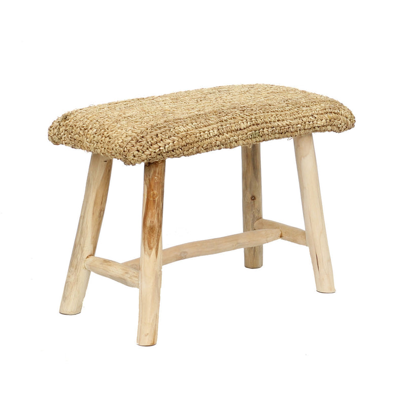 Banc rectangulaire en raphia tressé naturel et bois brut – 60x28 cm