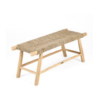 Banc en bois et fibre tressée naturel pour intérieur ou terrasse – 110x40 cm