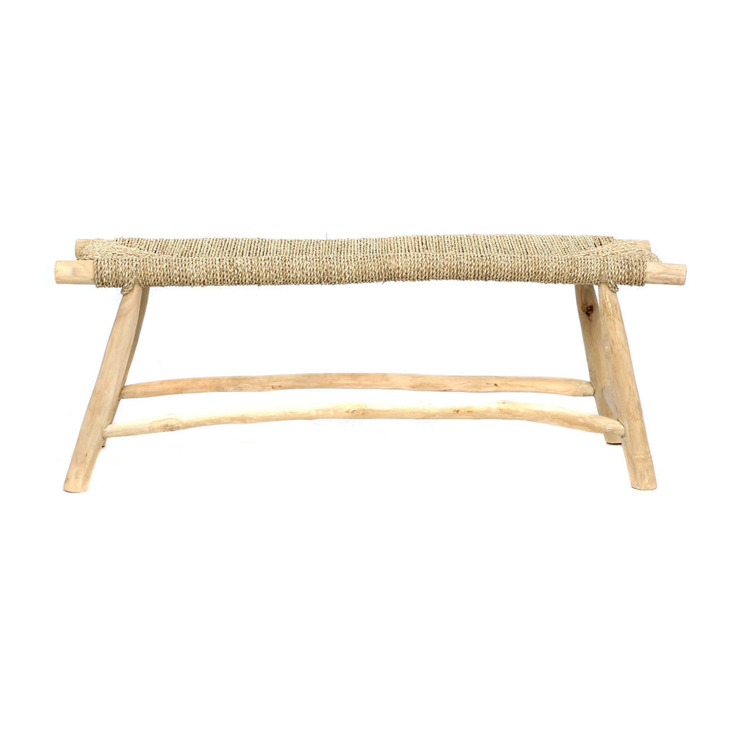 Banc en bois et fibre tressée naturel pour intérieur ou terrasse – 110x40 cm