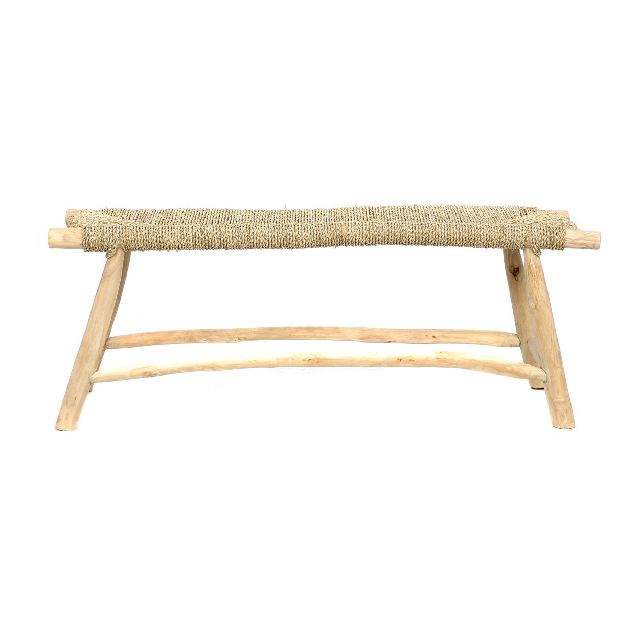 Banc en bois et fibre tressée naturel pour intérieur ou terrasse – 110x40 cm