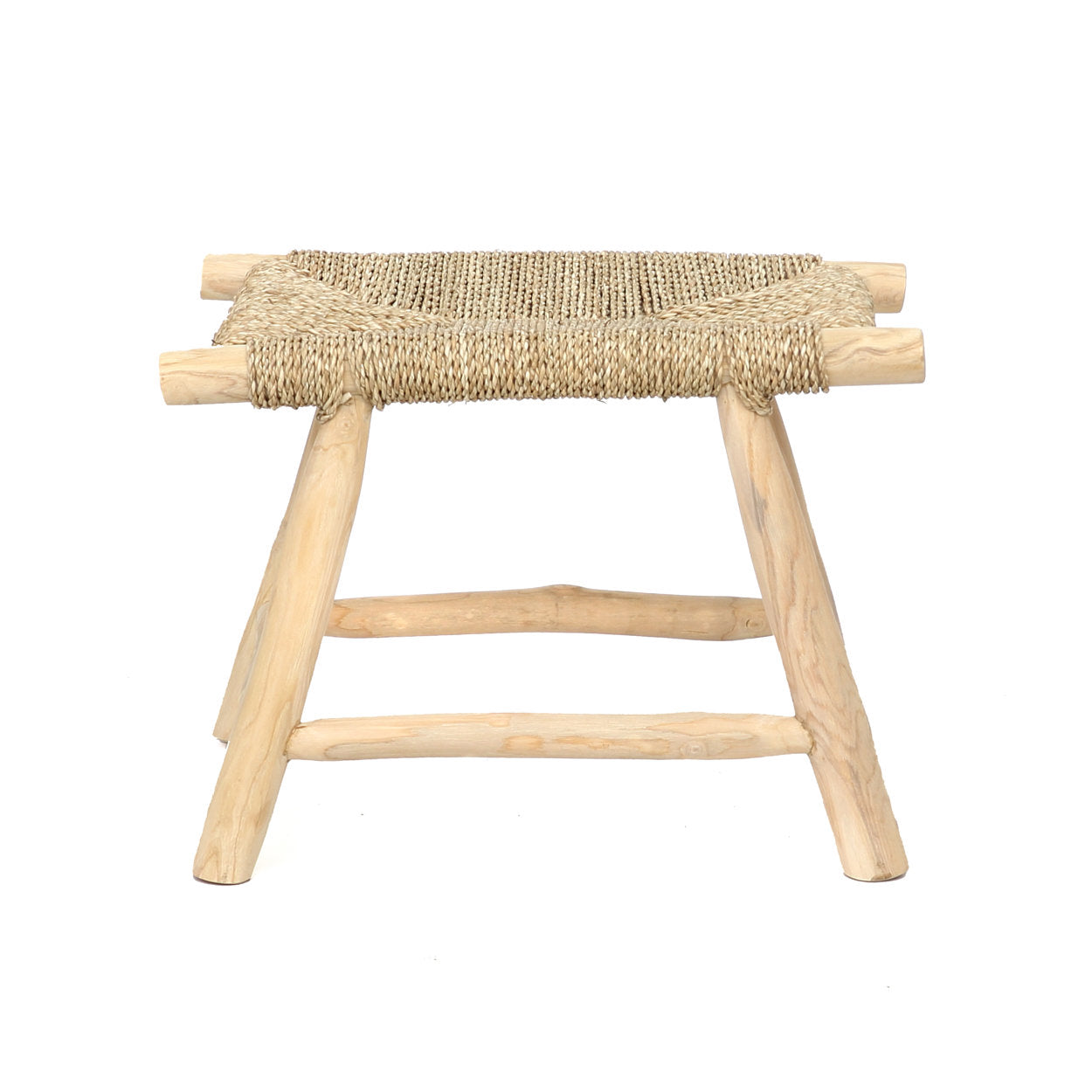 Tabouret rectangulaire en herbe de mer et bois naturel pour intérieur – 60x38 cm