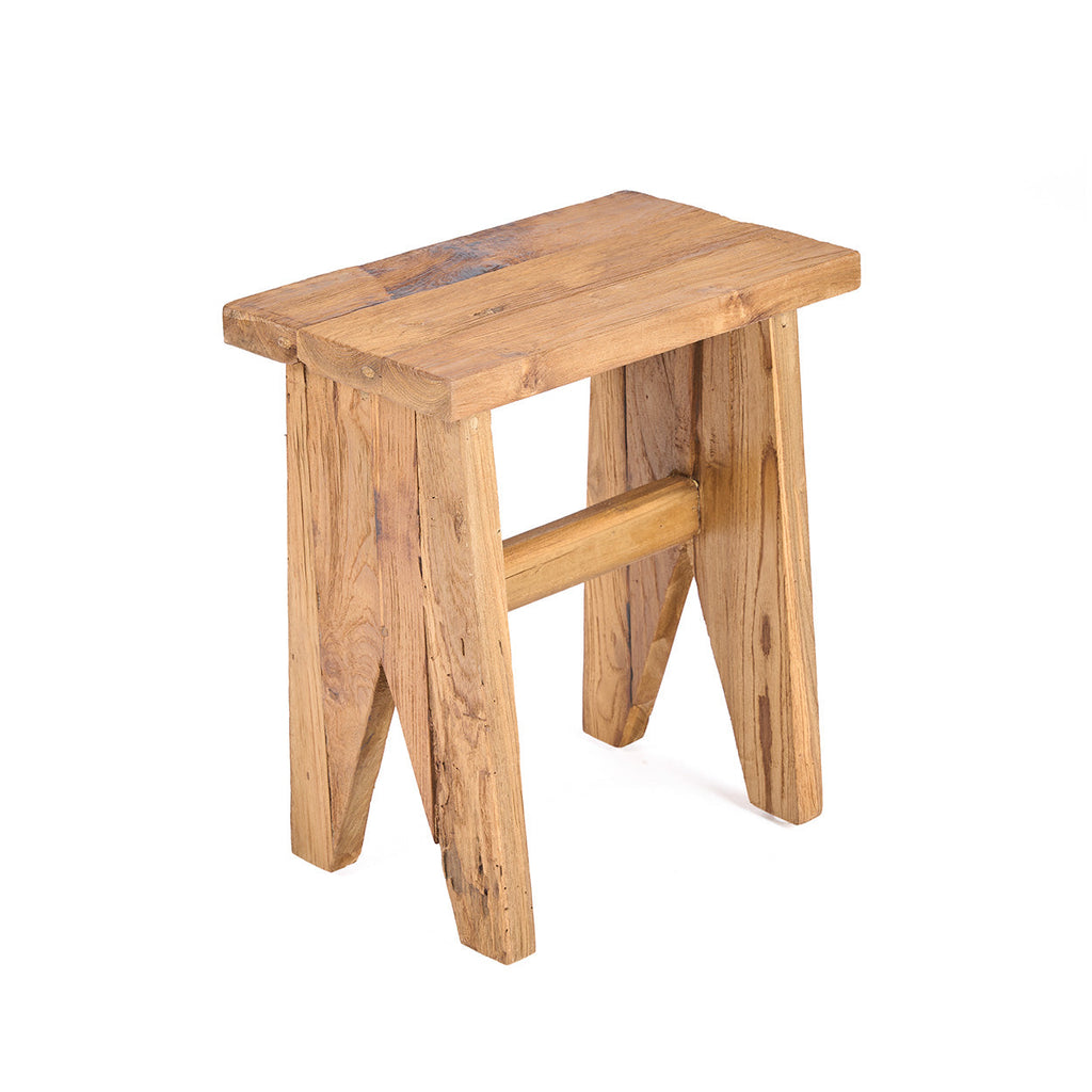 Tabouret rectangulaire teck naturel bois massif 45 cm